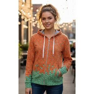 Just Cavalli Full Zip Hoodie Women's Size M Orange All Over Print Made in Italy